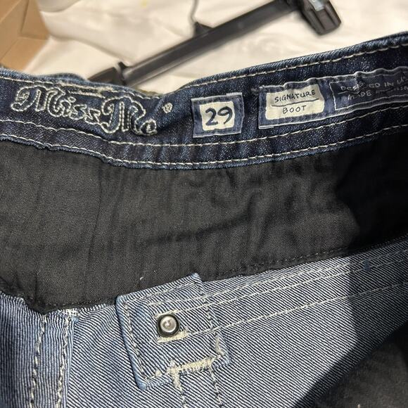 Miss Me Jeans Womens 29x32 Dark Wash Signature Boot Bootcut Embellished Pockets - Picture 2 of 7